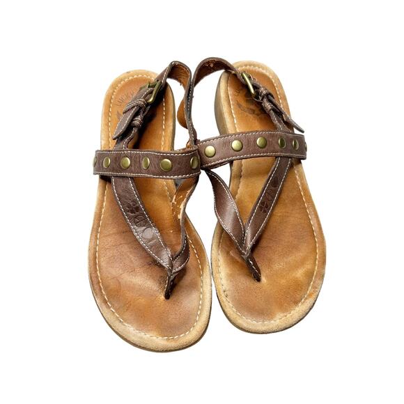 Lucky Brand Flat Sandals Brown Round Toe Prong Slingback Closed Leather Size 8 - Picture 1 of 9